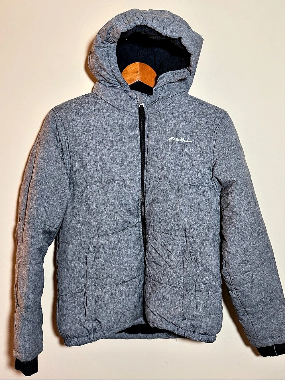 Eddie Bauer Kids XL 16 Gray Hooded Puffer Jacket Insulated Winter Coat